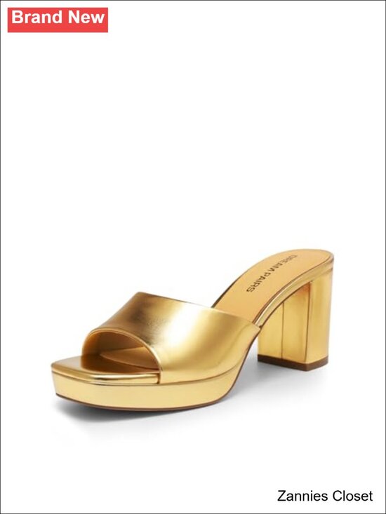 Shoes - ✨ Platform Block Heel Mule Sandals Square Toe Slip On Faux Leather 3 inch Heel